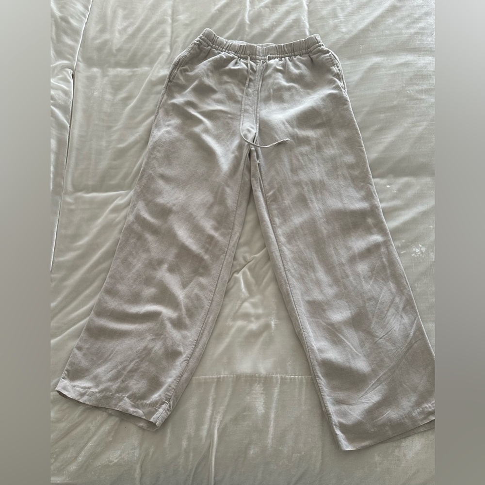 H&M Beige Linen-Blend Pants - Size S